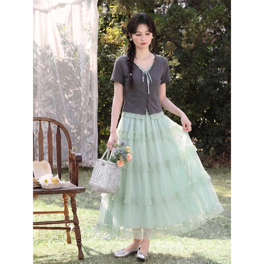 鹿向南【0420/20:00新品前1小时5折限量100件】仙女风绿色半身裙 商品图1