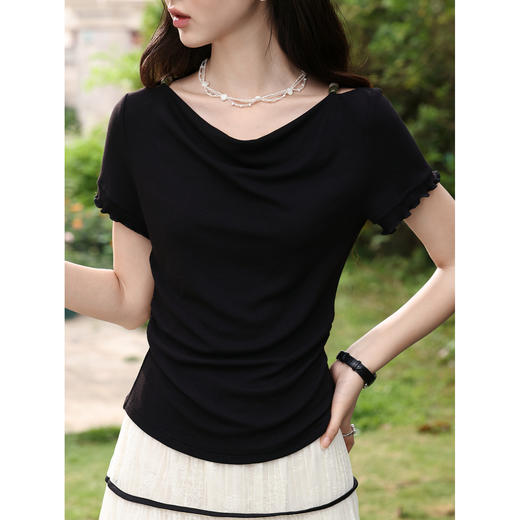 鹿向南【0420/20:00新品前1小时7折限量100件】设计感收腰黑色T恤 商品图3