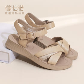 母亲节礼物信诺妈妈凉鞋真皮舒适厚底休闲一字带女鞋2026夏季新款6L618-61