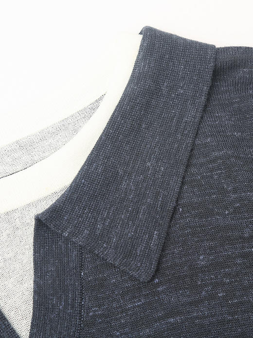 撞色假两件设计｜藏青 polo 领针织 T 恤，麻感透气宽松显瘦短袖 商品图2