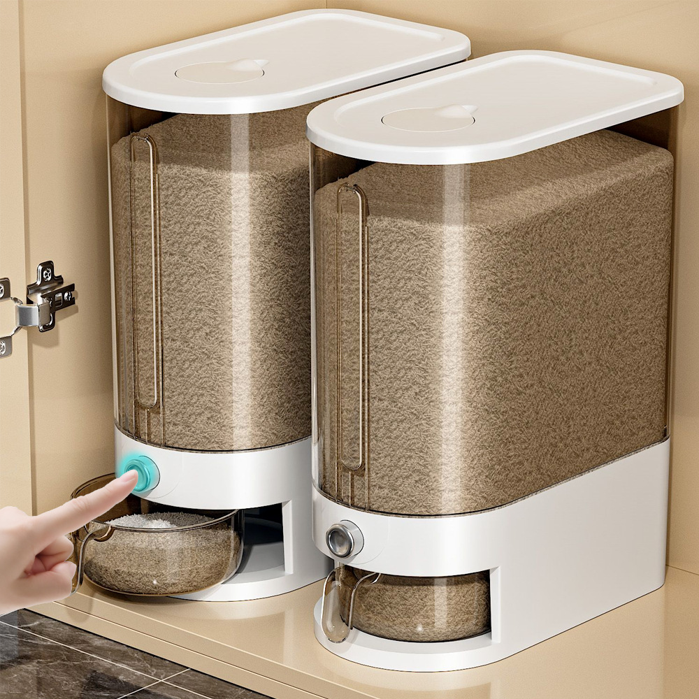 【一键快速出米、密封防虫设计】米桶密封家用高端自动出米面粉大米密封桶大容量装米箱按压储粮桶.TA