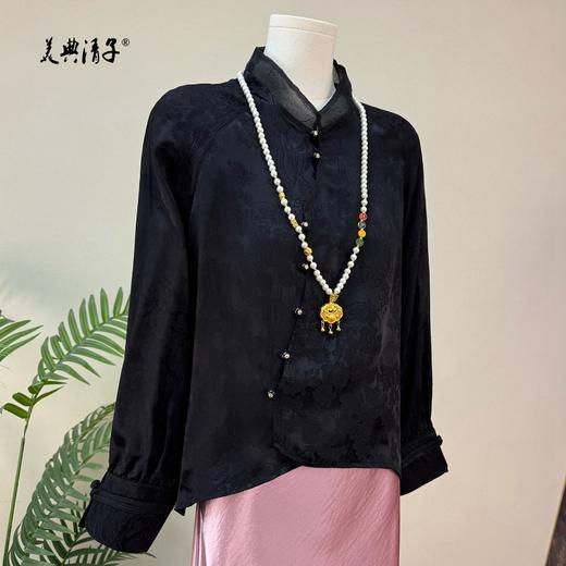 新中式提花斜襟立领长袖单排扣衬衫 商品图3