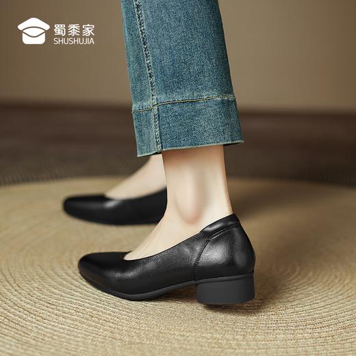 【3cm羊皮浅口工作鞋】女士粗跟商务通勤鞋女鞋浅口休闲单鞋 商品图0