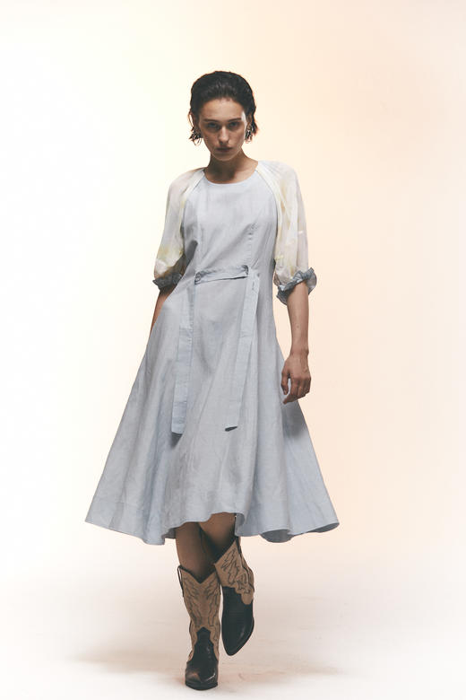 麻质拼接"幻彩花"连衣裙 商品图0