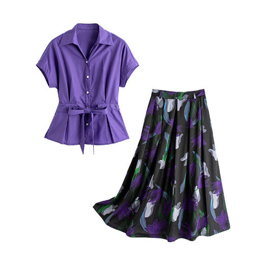 度假风2026款时尚气质优雅系带衬衫印花半身裙两件套SYY2775 商品图4