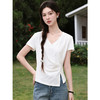 鹿向南「云白轻叙」白色V领短袖T恤夏新款修身显瘦百搭气质上衣女 商品缩略图3