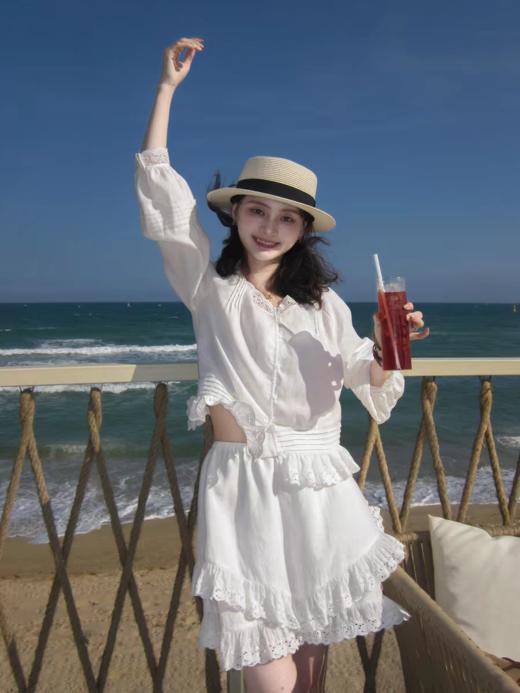 浮生八记/26A004/26A003/铃兰刺绣灯笼袖花边衬衫A字双层套装 商品图3