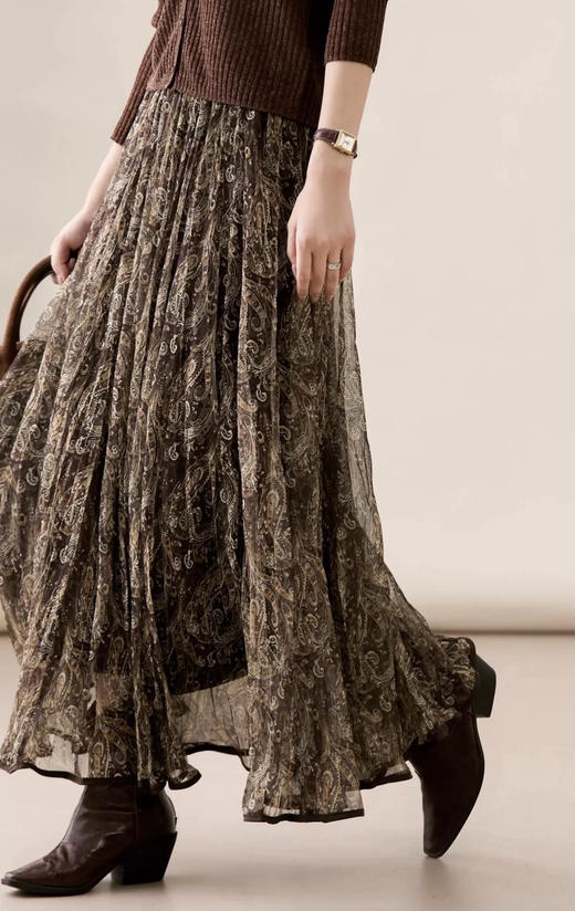 直发 巴塞光影"流浪"伞裙~度假风复古印花压褶大摆半身裙【VQJ26033419】 商品图7