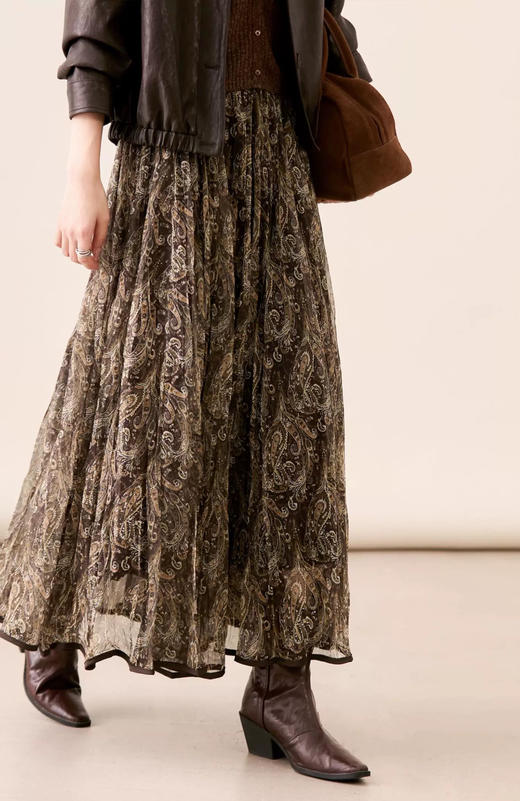 直发 巴塞光影"流浪"伞裙~度假风复古印花压褶大摆半身裙【VQJ26033419】 商品图2