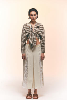 蕾丝隐形拼接褶裥牛仔式半裙