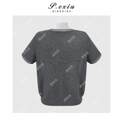 PanYiXiu/潘依绣天丝亚麻松弛感简约蕾丝拼接V领短袖针织上衣 ZZ1165 商品图1