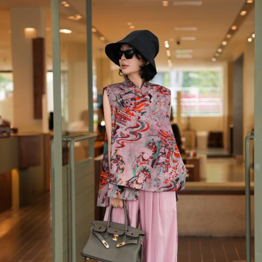 PanYiXiu/潘依绣【烟霞仙踪】新中式国风盘扣复古印花不规则无袖马甲 YS643 商品图0