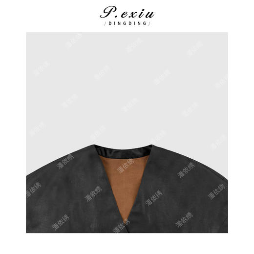 PanYiXiu/潘依绣100%桑蚕丝黑胶绸斜门襟收腰气质显瘦V领短袖衬衫 M9379 商品图2