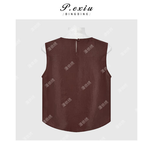 PanYiXiu/潘依绣 100%桑蚕丝香云纱素绉缎勾花刺绣V领背心 AB20107 商品图2
