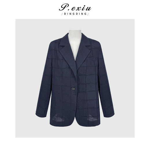 PanYiXiu/潘依绣100%亚麻小众极简高级复古肌理感格子西装外套 M9353 商品图4