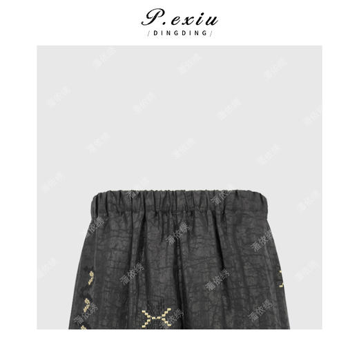 PanYiXiu/潘依绣100%桑蚕丝新中式重工刺绣气质松紧腰直筒休闲裤 YS642 商品图2