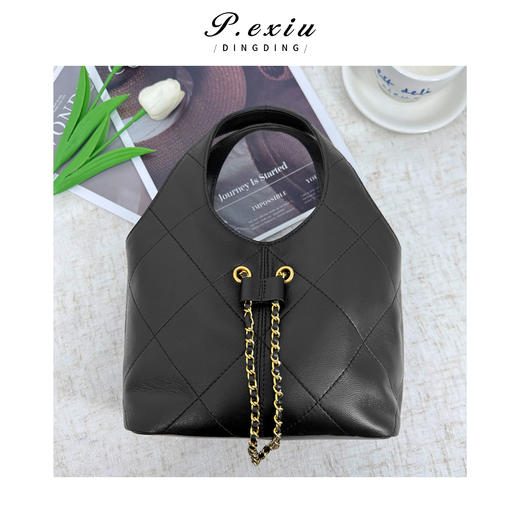 PanYiXiu/潘依绣羊皮小香风气质百搭高级感菱格菜篮子链条手提包 ZC6376 商品图0
