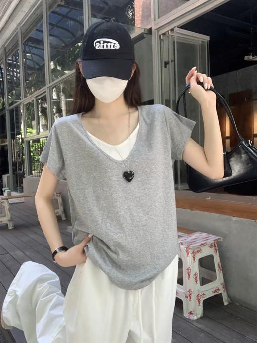 <曾小咸推荐> 4.20新品上新 拼接假两件v领短袖 原价99！！ 活动价59！！【预售款，预计3-15天发货】 商品图3