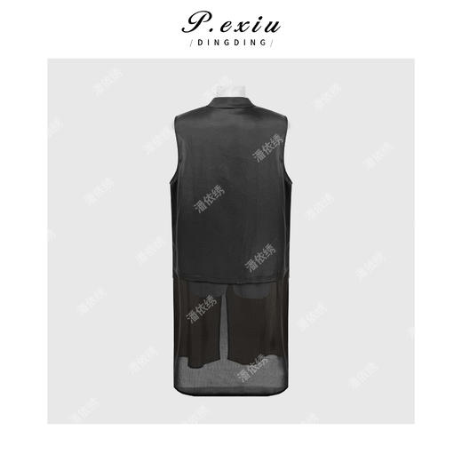 PanYiXiu/潘依绣【半帘幽梦】100%桑蚕丝黑缎新中式立领盘扣拼接无袖上衣 YL1152 商品图1