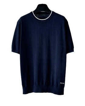 中性款刺绣丝质针织短袖T恤la020