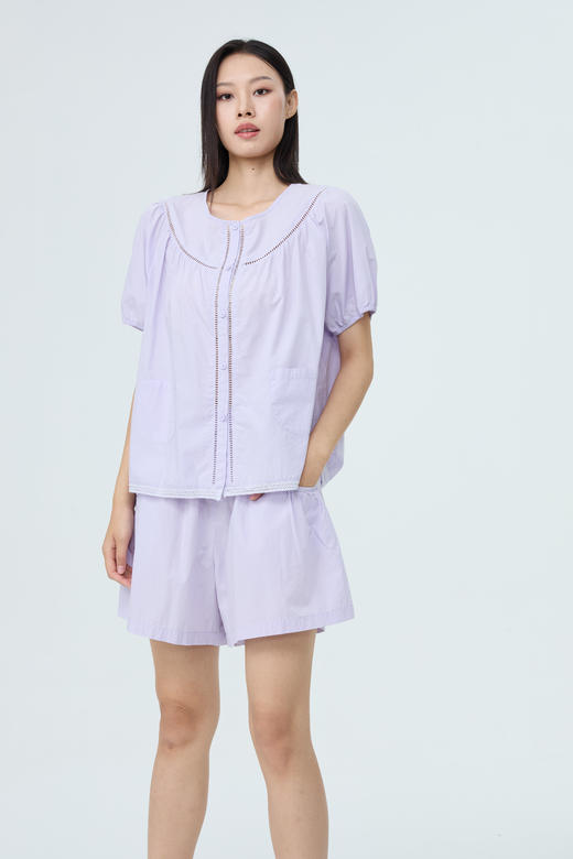 水淼2026夏新款花边纯棉减龄小衫口袋短袖2450 商品图0