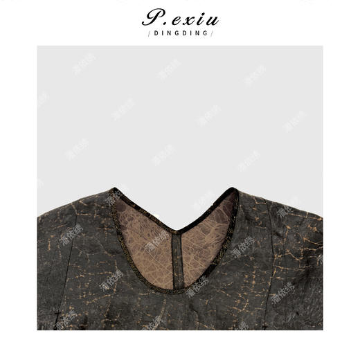 PanYiXiu/潘依绣【雾棕夏漪】100%桑蚕丝原龟香云纱拼接气质大气连衣裙 AB26296 商品图2