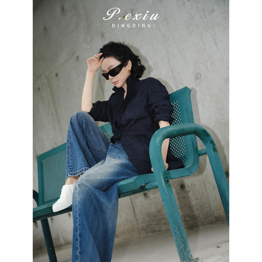 PanYiXiu/潘依绣100%亚麻小众极简高级复古肌理感格子西装外套 M9353 商品图2