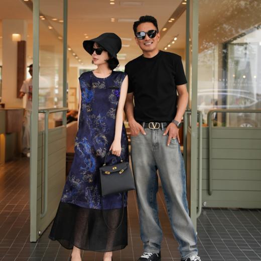 PanYiXiu/潘依绣【墨韵清欢】100%人丝国风暗纹层次拼接无袖连衣裙 W-63669 商品图0