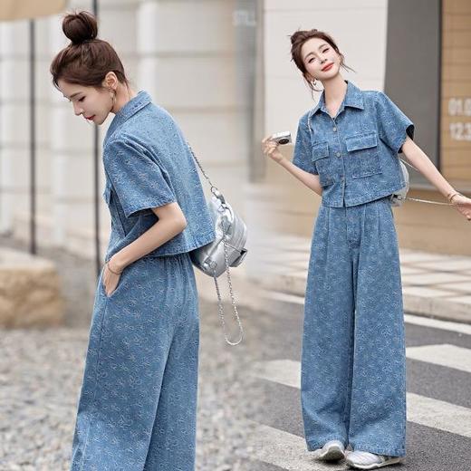 牛仔休闲套装夏季新款高级感小个子减龄阔腿裤时尚两件套GJC2628 商品图1