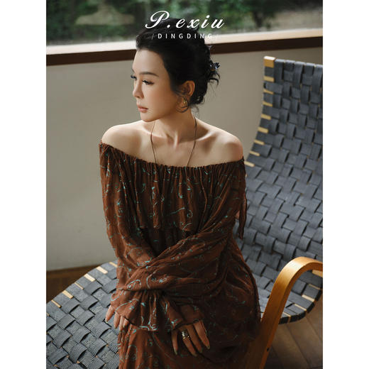 PanYiXiu/潘依绣【棕蔓轻罗】100%人丝法式优雅印花荷叶边衬衫半身裙套装 M9291 商品图0