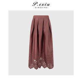 PanYiXiu/潘依绣 100%桑蚕丝红皮香云纱气质镂空显瘦百搭半身裙 JN85241