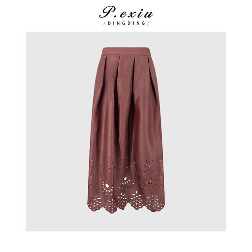 PanYiXiu/潘依绣 100%桑蚕丝红皮香云纱气质镂空显瘦百搭半身裙 JN85241 商品图0