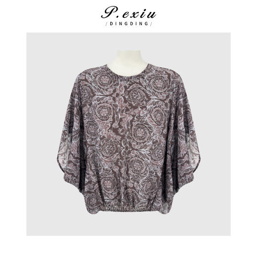PanYiXiu/潘依绣100%桑蚕丝双绉新中式复古印花高级感圆领短袖上衣 JM5293 商品图0