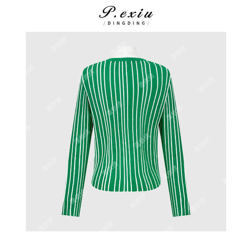 PanYiXiu/潘依绣人丝撞色竖条纹显瘦百搭舒适软糯V领长袖针织开衫 ZZ1162 商品图1