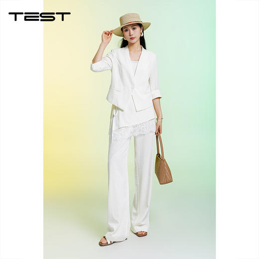夏上新亚麻西装阔腿裤遮肉透气气质休闲三件套装裤4262015 商品图0
