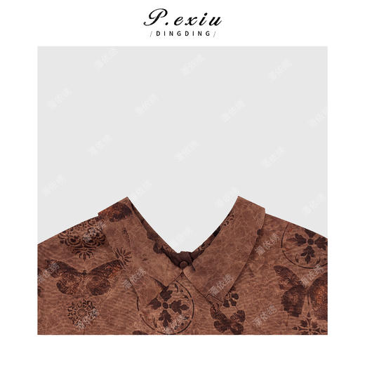 PanYiXiu/潘依绣【沉铜蝶叙】100%桑蚕丝红云纱花萝大气翻领小飞袖衬衫 AB2001-5 商品图2