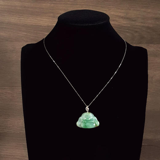 【天然正品】A货翡翠AU750白金镶天然细腻飘黄飘绿花糯冰种佛公造型翡翠吊坠项链34.8*34.5*5.1MM（皆取最大值）301025AH79 商品图8