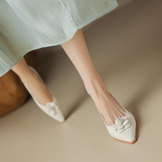 【预售5天】法式尖头花朵中跟一脚蹬单鞋女春夏猫跟高跟鞋WC&M7315 商品图4