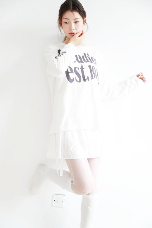 时髦精的显瘦tee，短袖+长袖一起。胸口印花做旧复古圆领E041888 商品图14