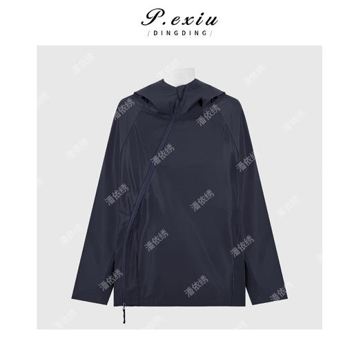 PanYiXiu/潘依绣小众款松弛慵懒斜裁门襟宽松百搭连帽长袖外套 W-63783 商品图2