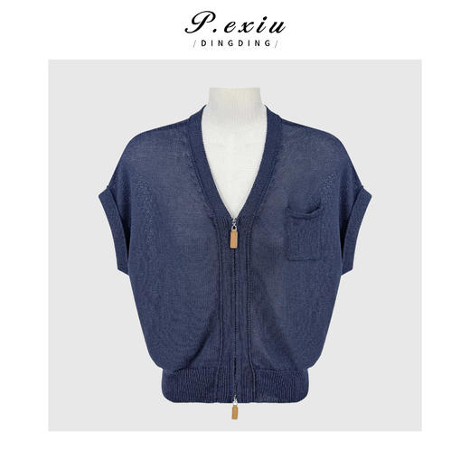 PanYiXiu/潘依绣纳米丝人丝舒适简约百搭双拉链短袖针织上衣 D456 商品图0