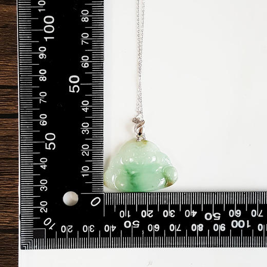 【天然正品】A货翡翠AU750白金镶天然细腻飘黄飘绿花糯冰种佛公造型翡翠吊坠项链34.8*34.5*5.1MM（皆取最大值）301025AH79 商品图2