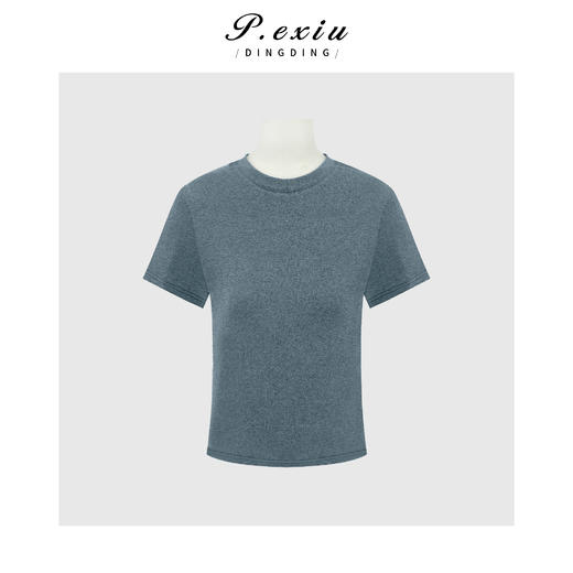 PanYiXiu/潘依绣 羊毛天丝极简风显瘦百搭软糯舒适圆领短袖T恤 W-63811 商品图4