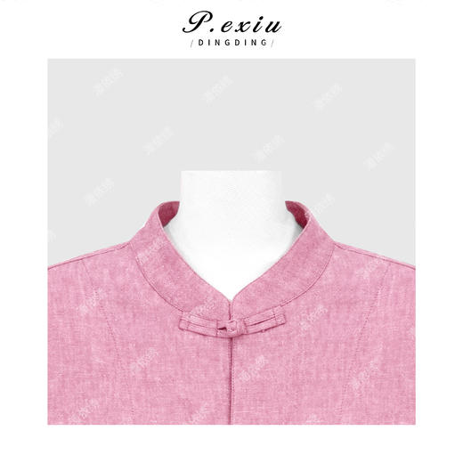 PanYiXiu/潘依绣【烟粉初晴】100%亚麻国风盘扣立领宽松长袖衬衫 W-63823 商品图3