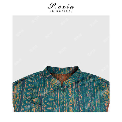 PanYiXiu/潘依绣【汀兰夏语】100%桑蚕丝红云纱花萝新中式盘扣立领衬衫 AB26575 商品图2