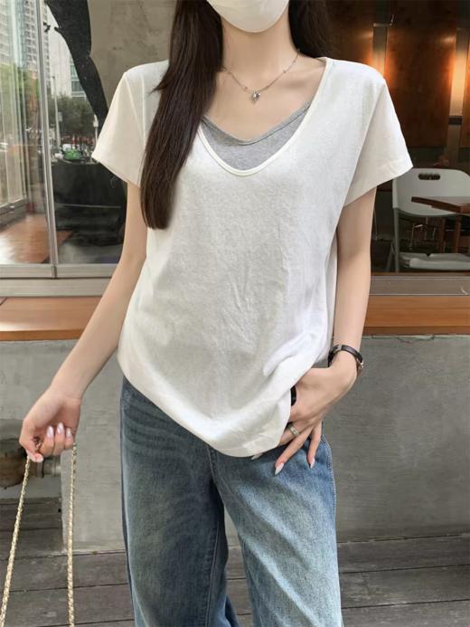 <曾小咸推荐> 4.20新品上新 拼接假两件v领短袖 原价99！！ 活动价59！！【预售款，预计3-15天发货】 商品图4