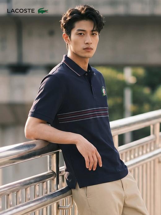 干部老钱风polo，撞色条纹+徽标。刺绣工艺翻领短袖polo衫E041866 商品图7