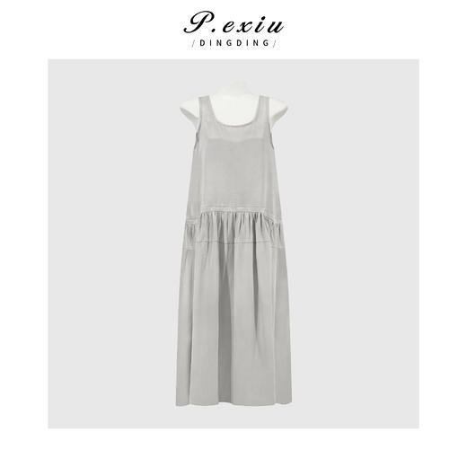 PanYiXiu/潘依绣 莱赛尔天丝慵懒松弛宽松显瘦方领无袖连衣裙 W-63933 商品图0