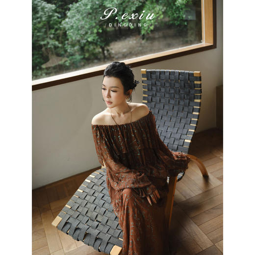 PanYiXiu/潘依绣【棕蔓轻罗】100%人丝法式优雅印花荷叶边衬衫半身裙套装 M9291 商品图3