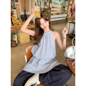 <曾小咸推荐>4.20现货秒杀 ！微信超特价！韩系格纹无袖挂脖连衣裙 日常229.99 立减140 秒杀89.99！！